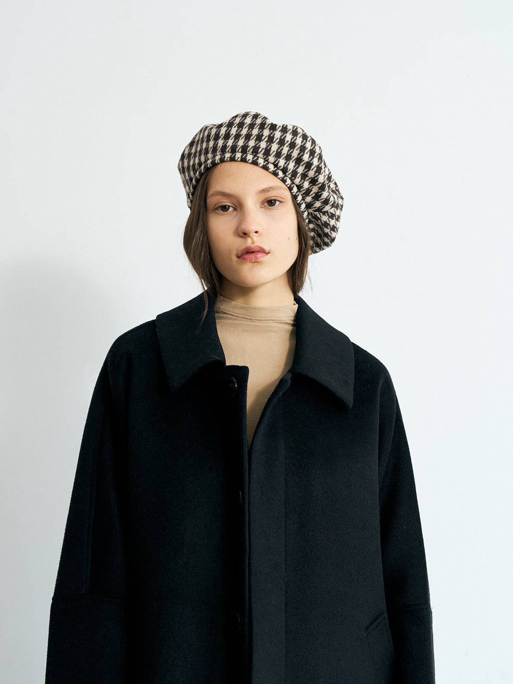 Lost Pattern NYC - "Houndstooth" Beret Hat - Mocha