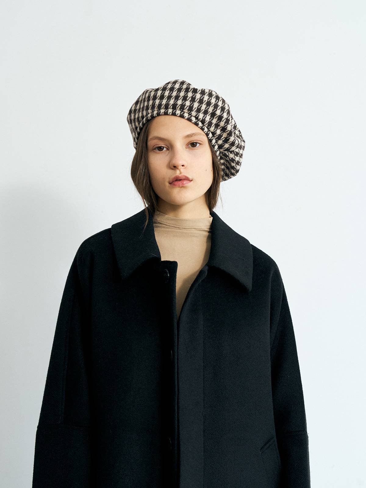 Lost Pattern NYC - "Houndstooth" Beret Hat - Mocha
