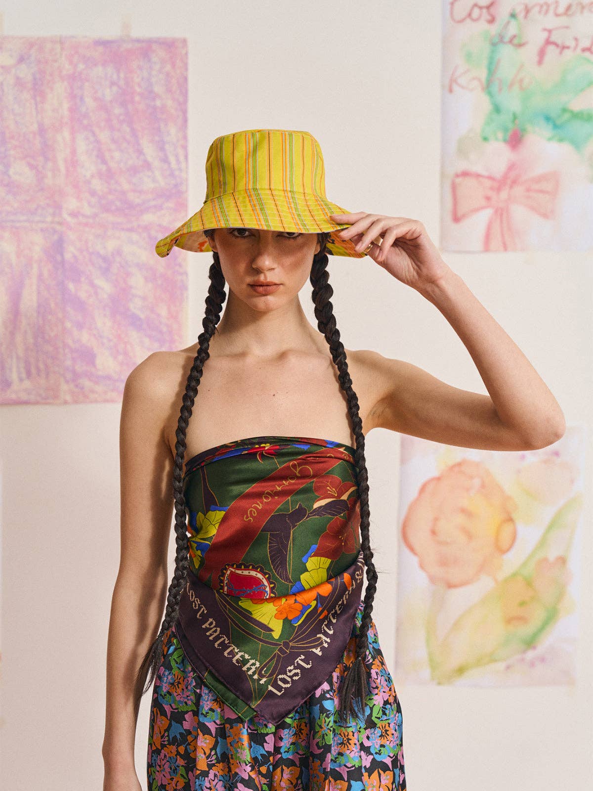 Lost Pattern NYC - FRIDA x LOST PATTERN "Frida's Garden" Cotton Reversible Sun Hat - Purple & Yellow