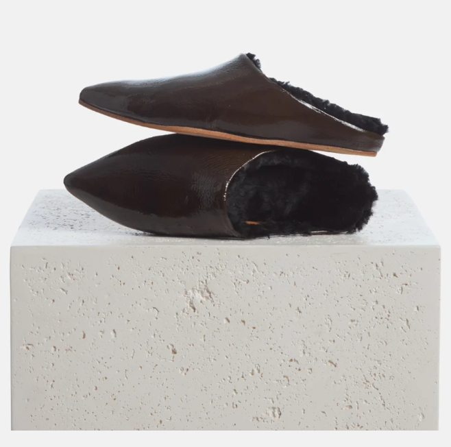Coclico - Dia Shearling Slide in Moule Patent / Black Shearling