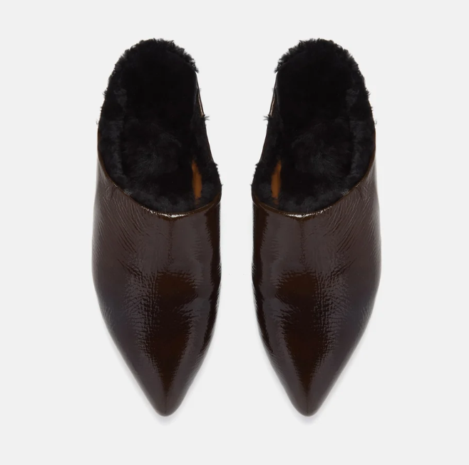 Coclico - Dia Shearling Slide in Moule Patent / Black Shearling