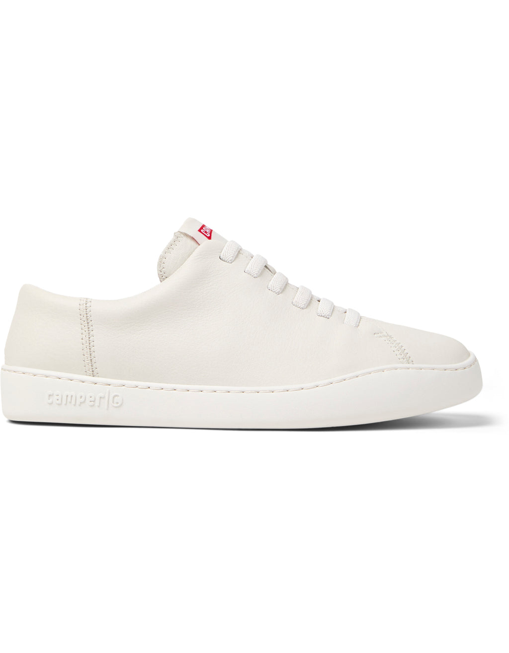 White sneaker with a brand logo on a white background