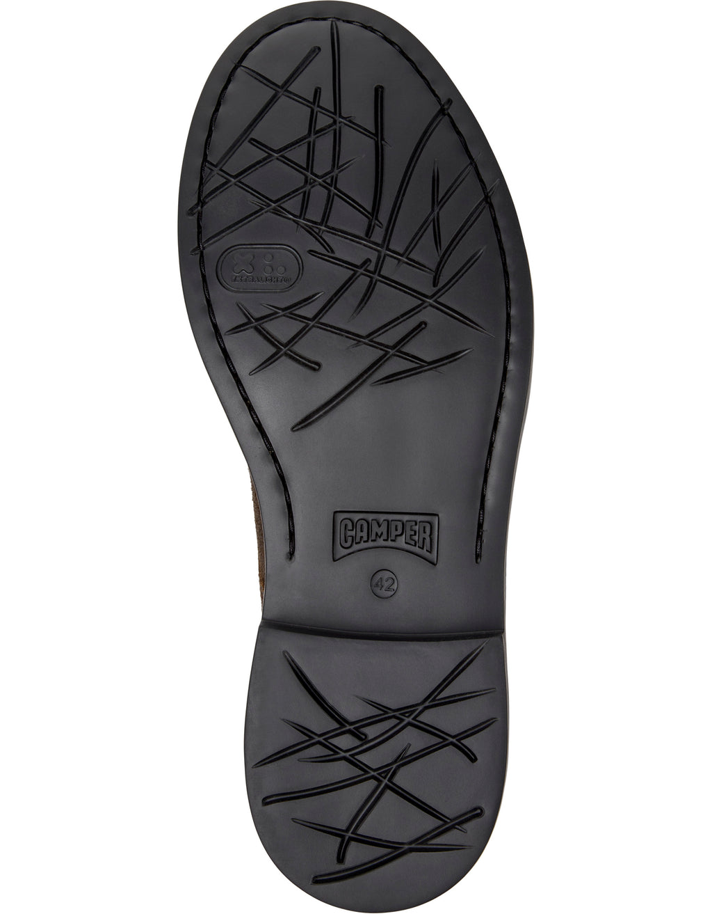 Black sole of a shoe with Camper branding on a white background