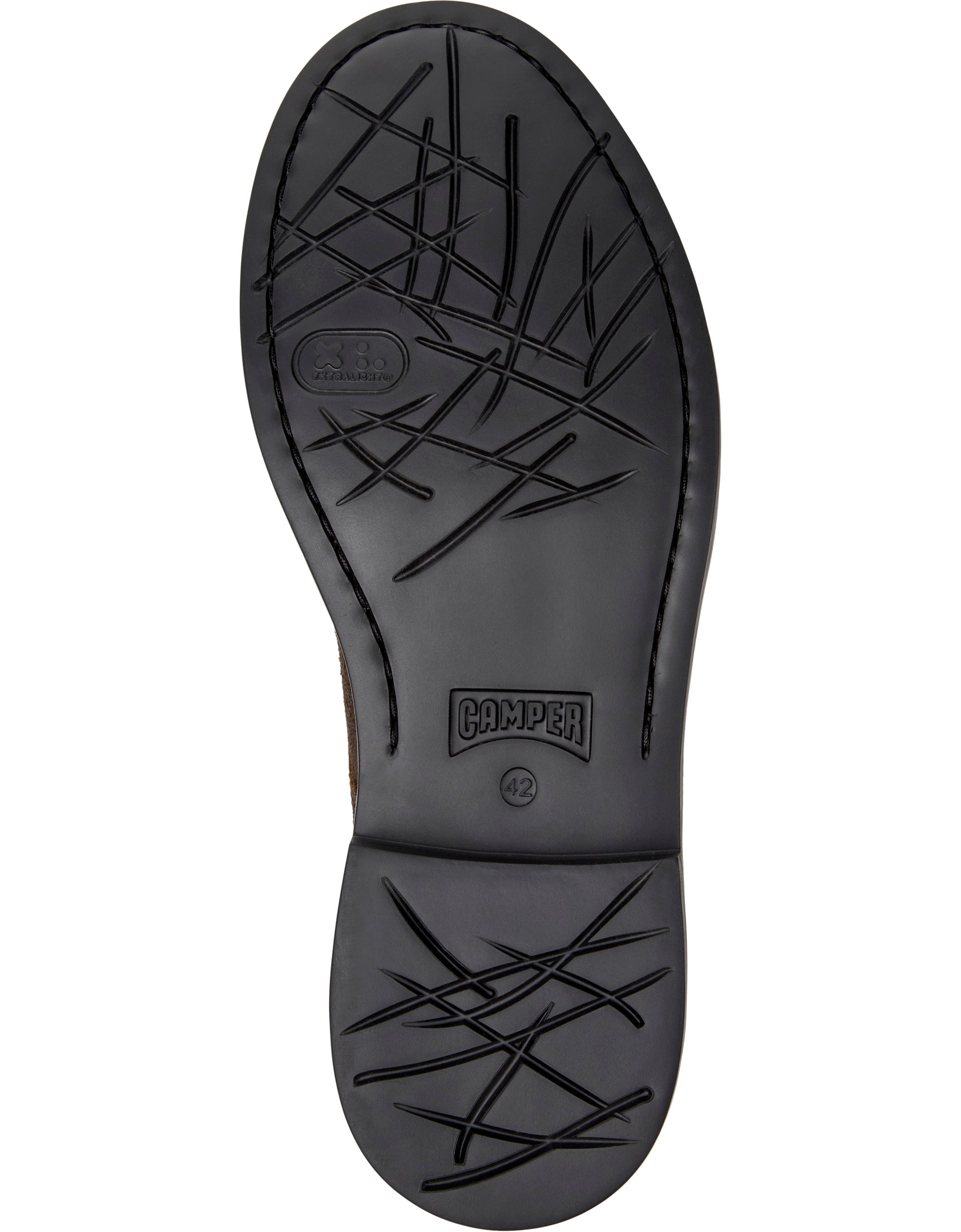 Black sole of a shoe with Camper branding on a white background