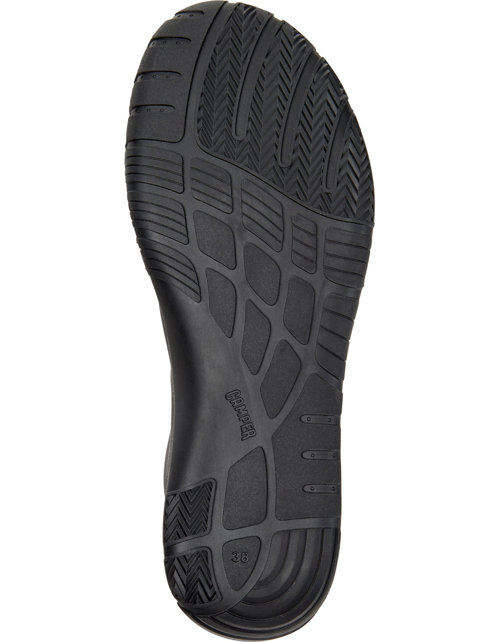 Black shoe sole with tread pattern on a white background