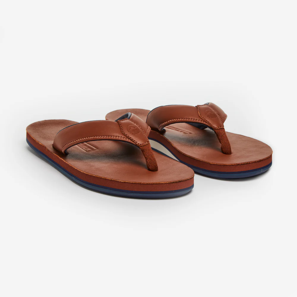 Pair of brown sandals on a white background