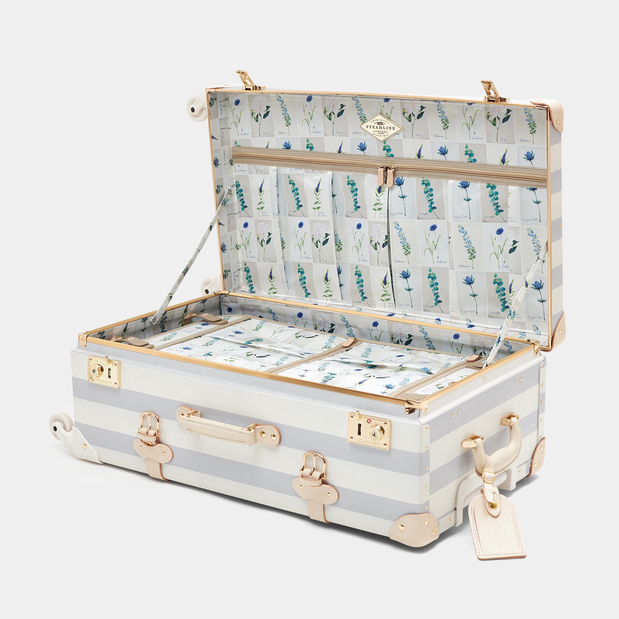 Decorative suitcase with floral pattern on a white background