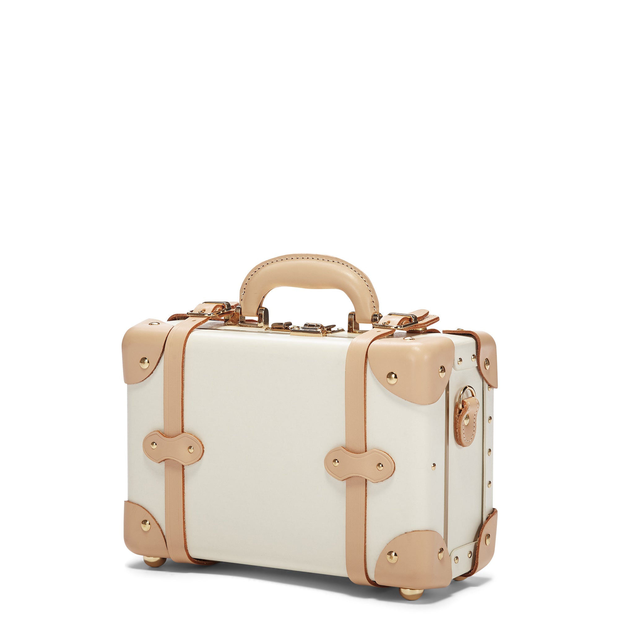 Small suitcase with beige accents on a white background