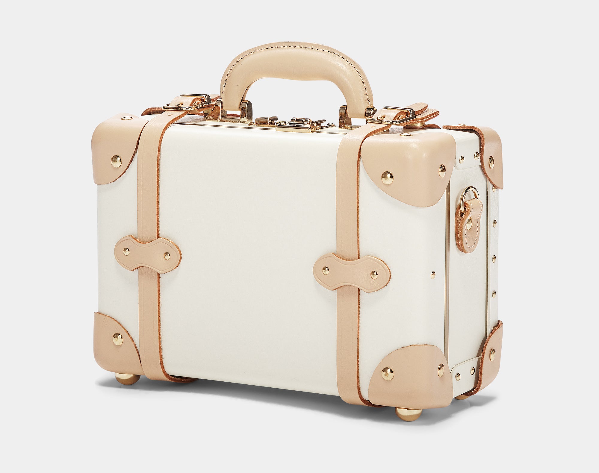 Small suitcase with beige accents on a white background