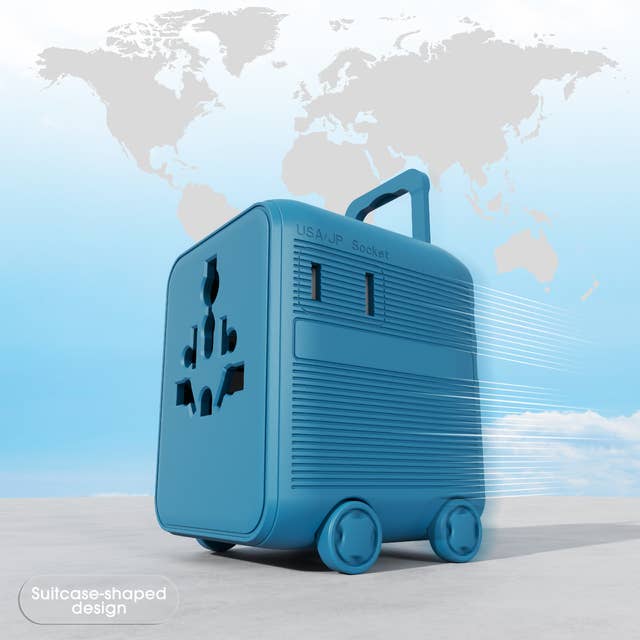 The Luggie Blue suitcase worldwide power adapter