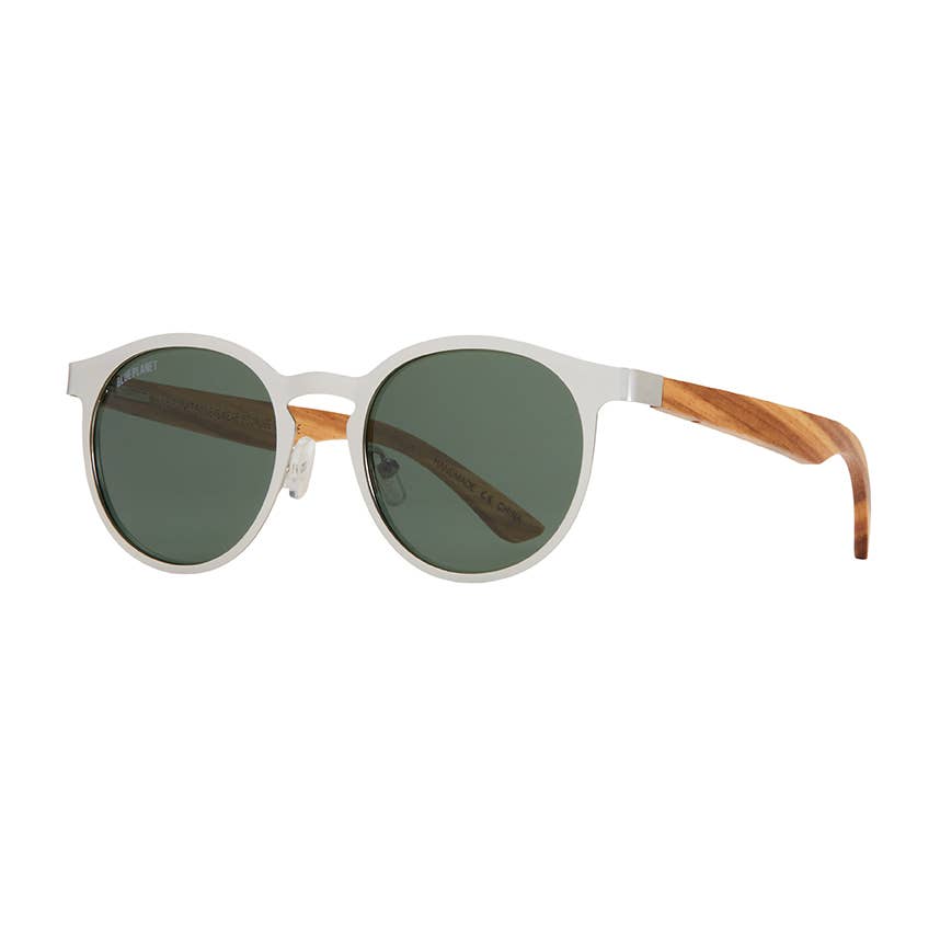 Blue Planet Eco-Eyewear - Aren - Matte Silver / Light Walnut Wood / Grey