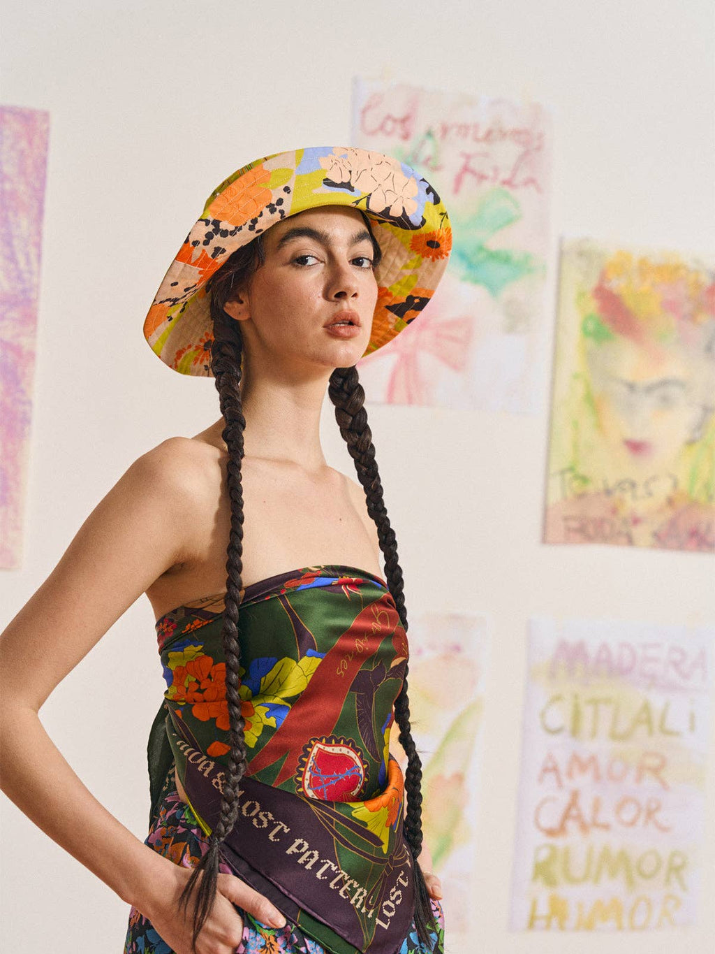 Lost Pattern NYC - FRIDA x LOST PATTERN "Frida's Garden" Cotton Reversible Sun Hat - Purple & Yellow