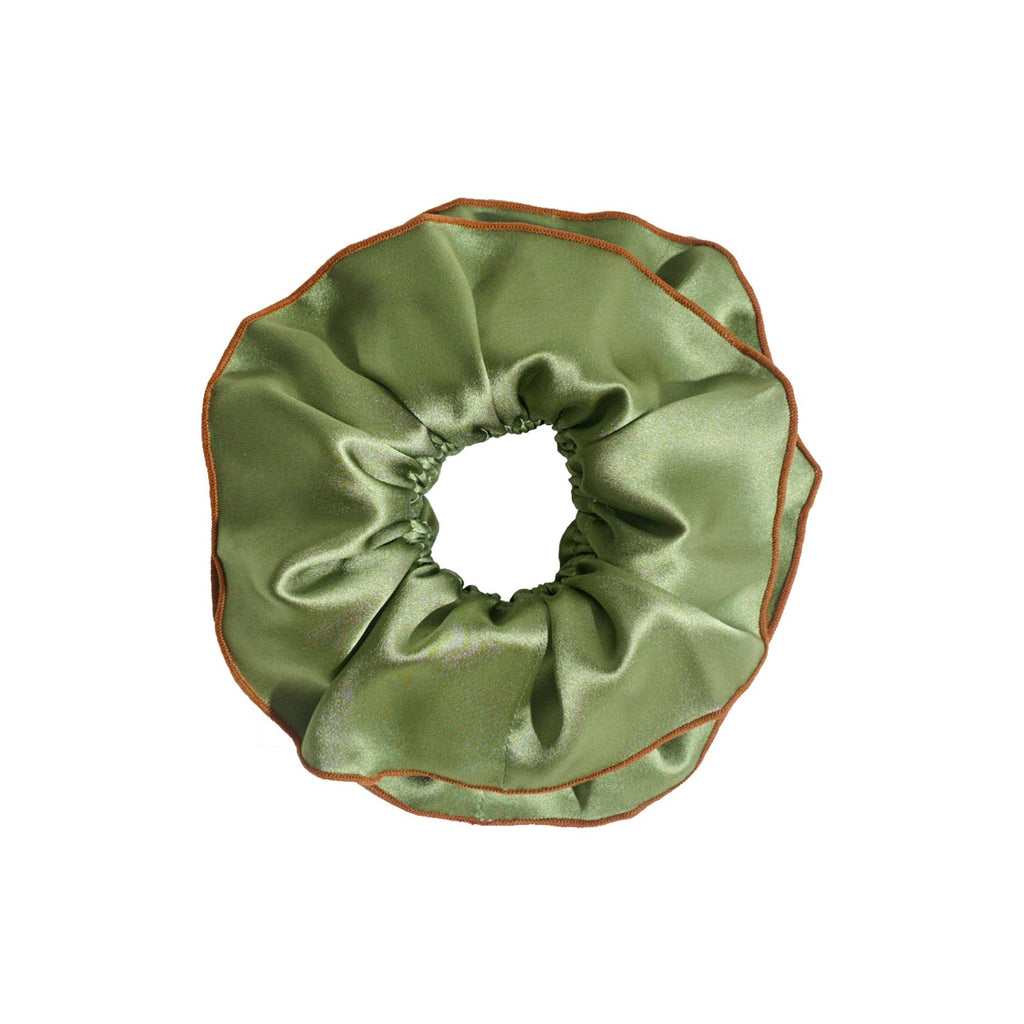 Lost Pattern NYC - "Maxi Flower" Double-Layer Oversized Silk Scrunchie - Martini Olive