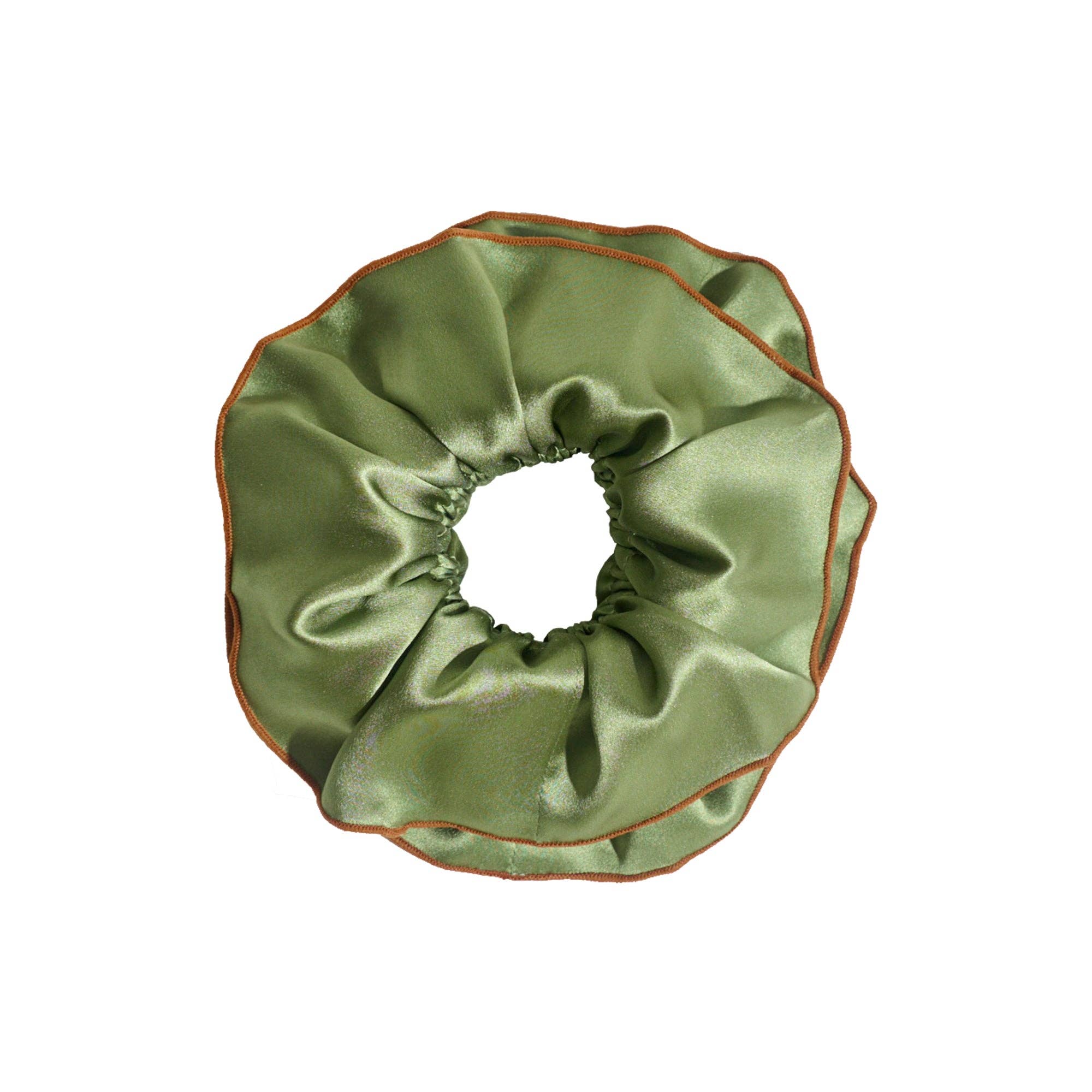 Lost Pattern NYC - "Maxi Flower" Double-Layer Oversized Silk Scrunchie - Martini Olive