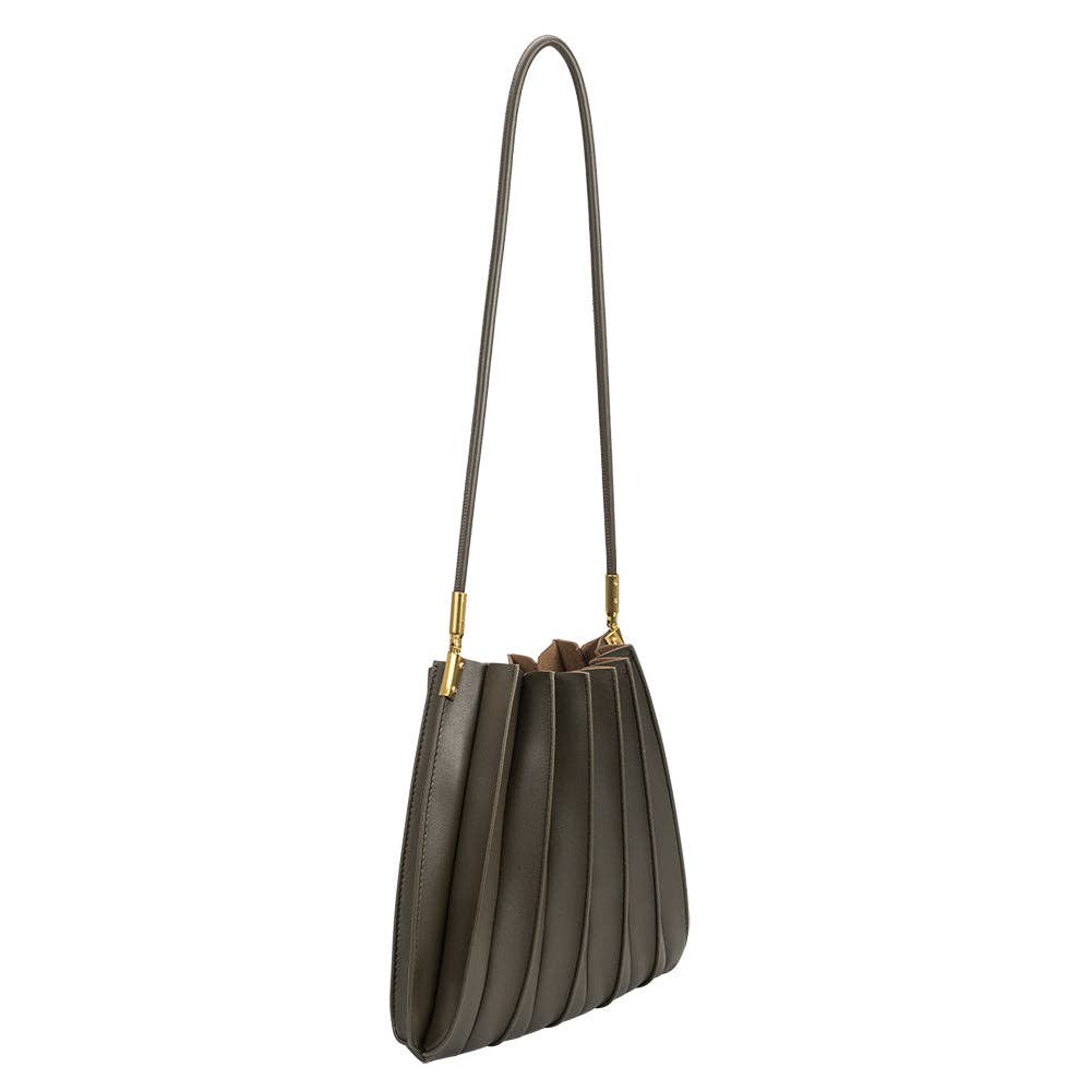 Melie Bianco - Carrie Olive Pleated Vegan Leather Shoulder Bag