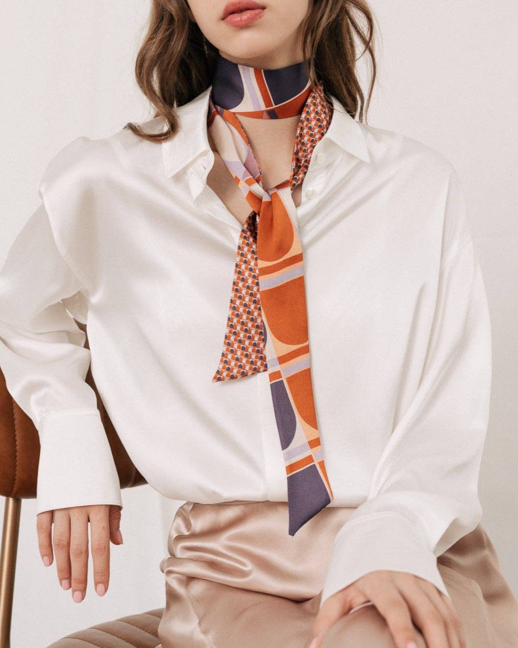 Lost Pattern NYC - "Modular" Silk Skinny Scarf - Orange