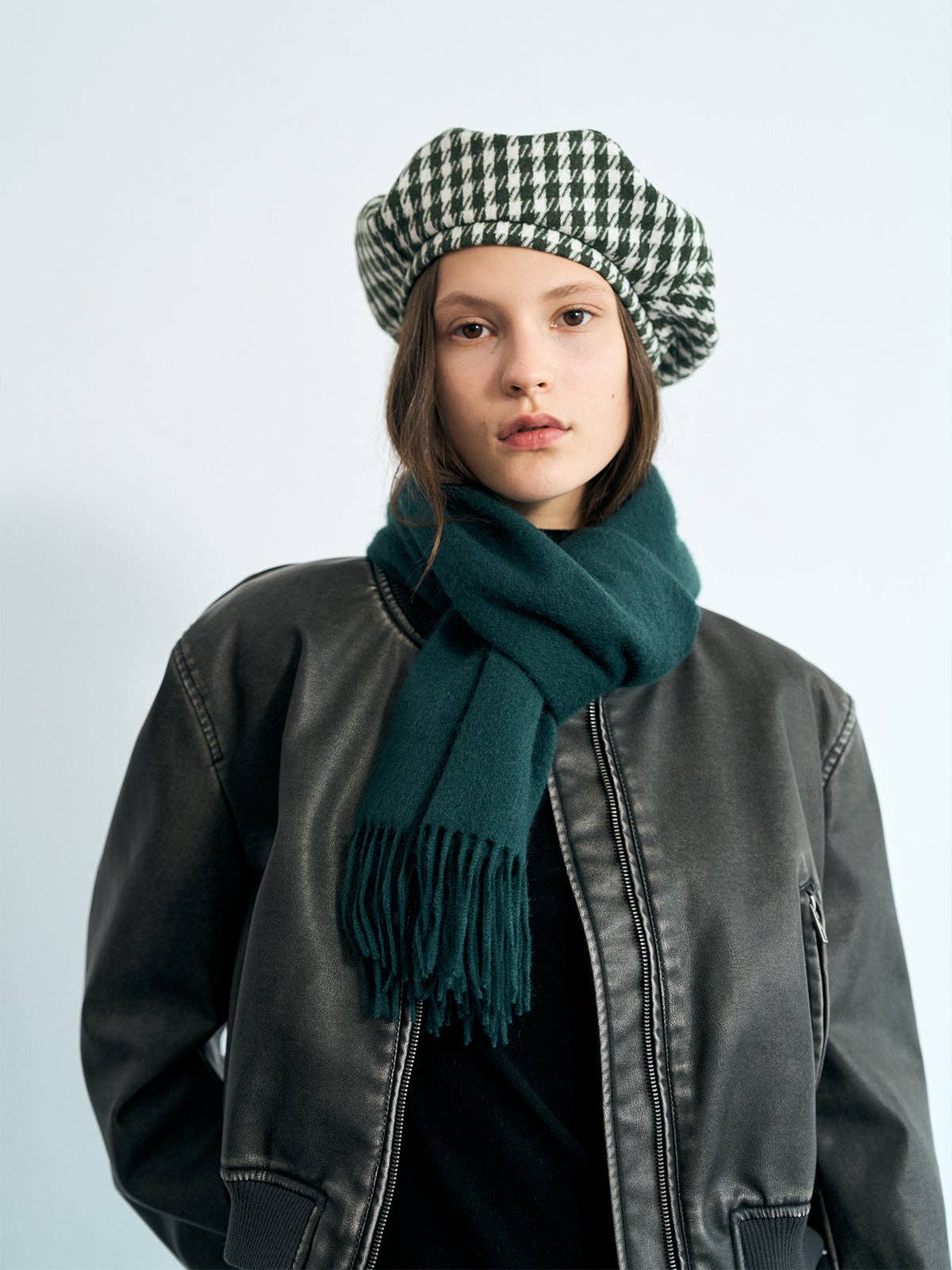 Lost Pattern NYC - "Houndstooth" Beret Hat - Green