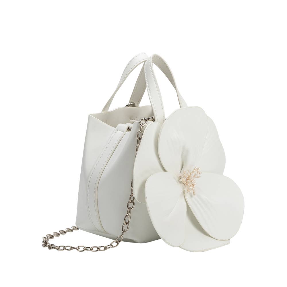 Melie Bianco - Monroe Ivory Flower Recycled Vegan Leather Top Handle Bag