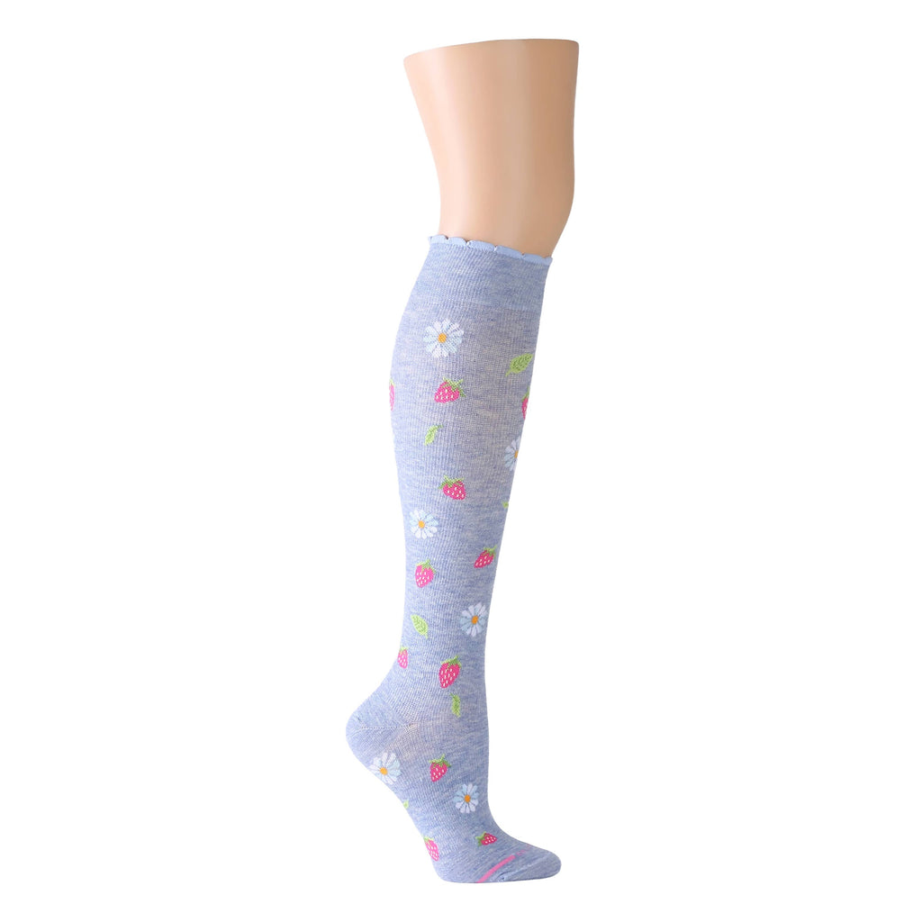 Dr. Motion - STRAWBERRY FLORAL | KNEE-HIGH COMPRESSION SOCKS FOR WOMEN