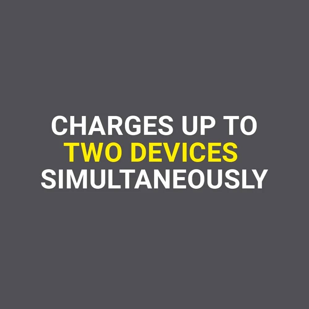 Text on a gray background indicating charging capability for two devices.