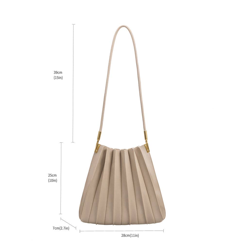 Melie Bianco - Carrie Ivory Pleated Vegan Leather Shoulder Bag