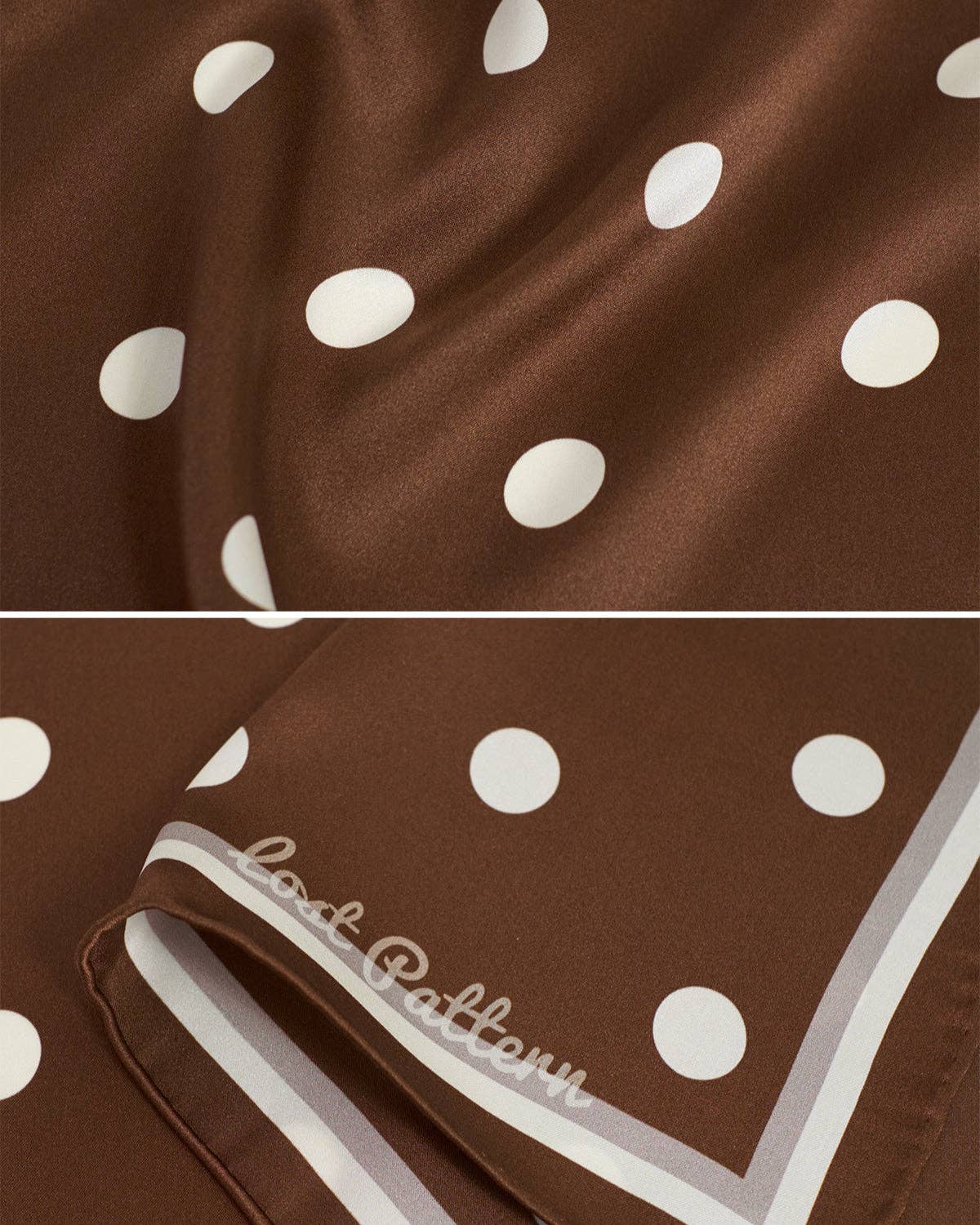 Lost Pattern NYC - "Retro Polka" Silk Bandana Scarf - Cafe Au Lait