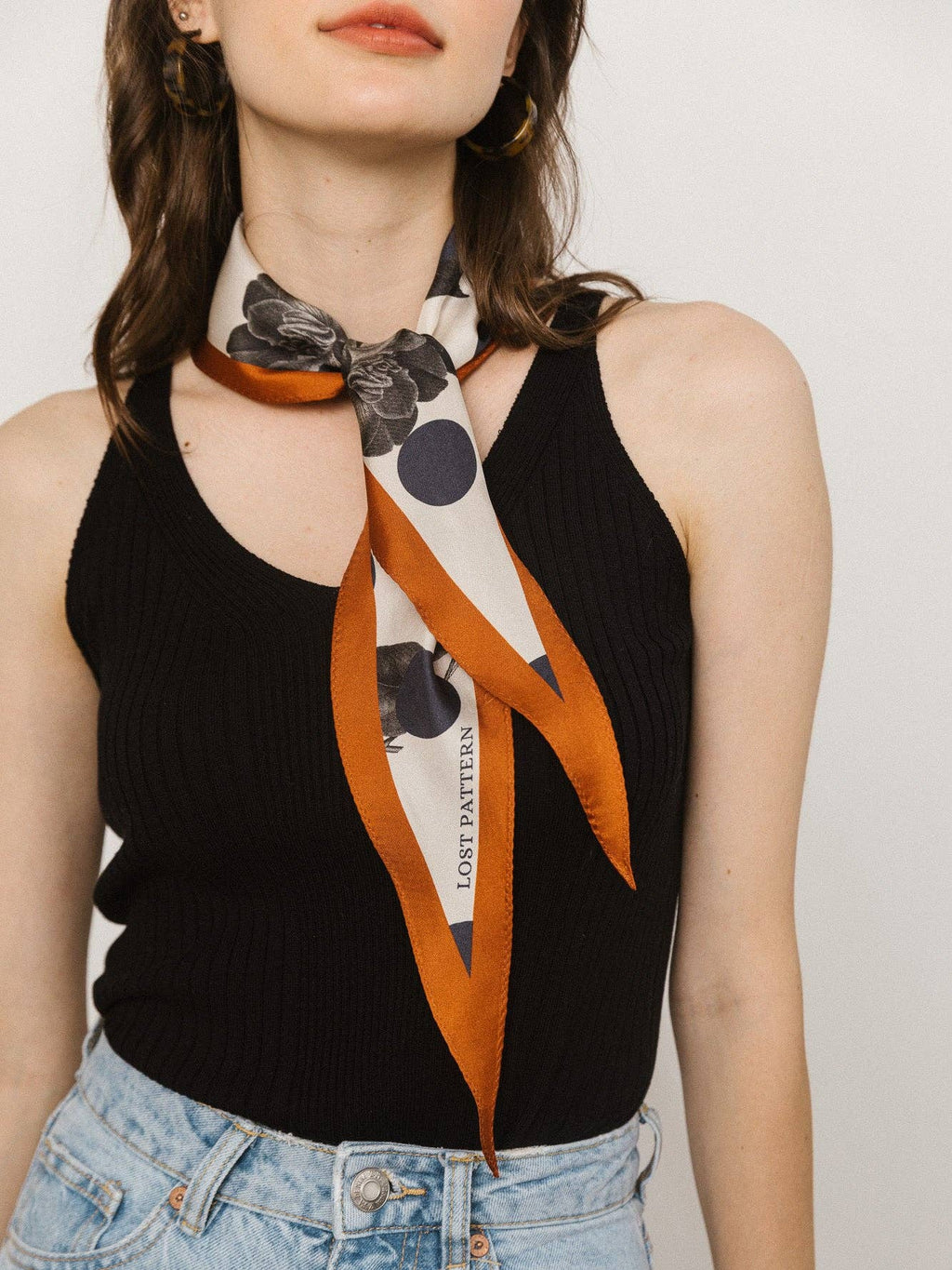 Lost Pattern NYC - "Noir Floral" Silk Diamond Neckerchief