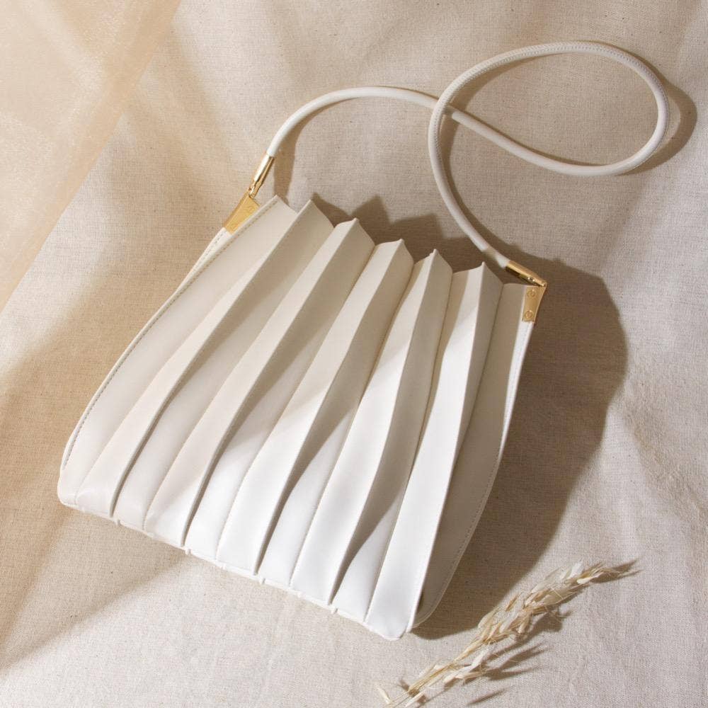 Melie Bianco - Carrie Ivory Pleated Vegan Leather Shoulder Bag