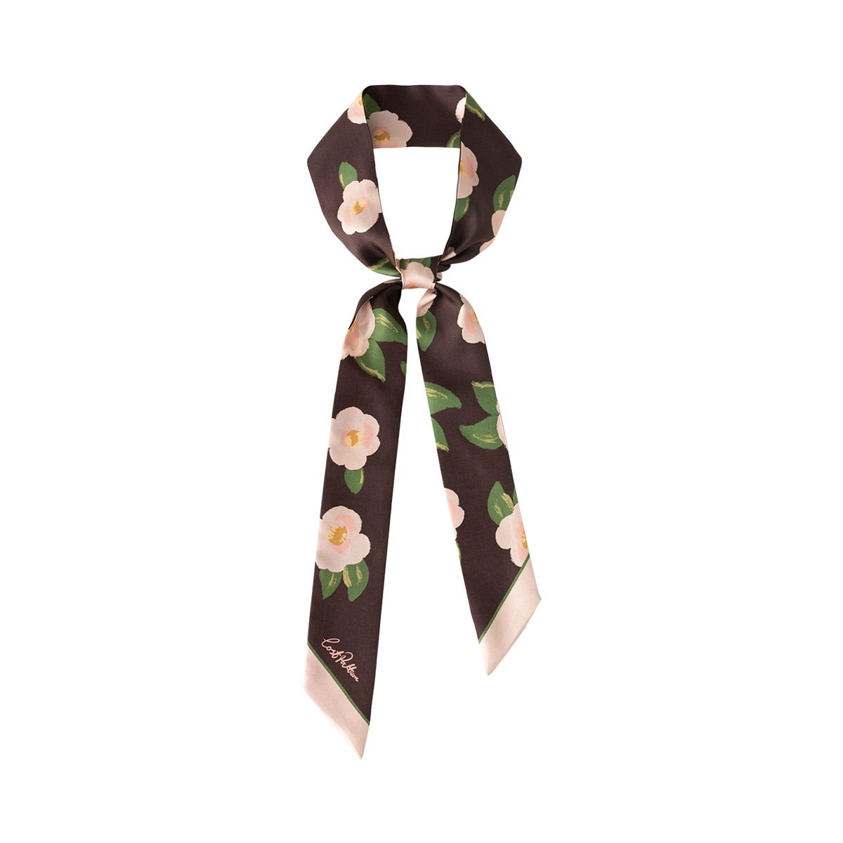 Lost Pattern NYC - "Camellia" Silk Twill Skinny Scarf - Dark Brown