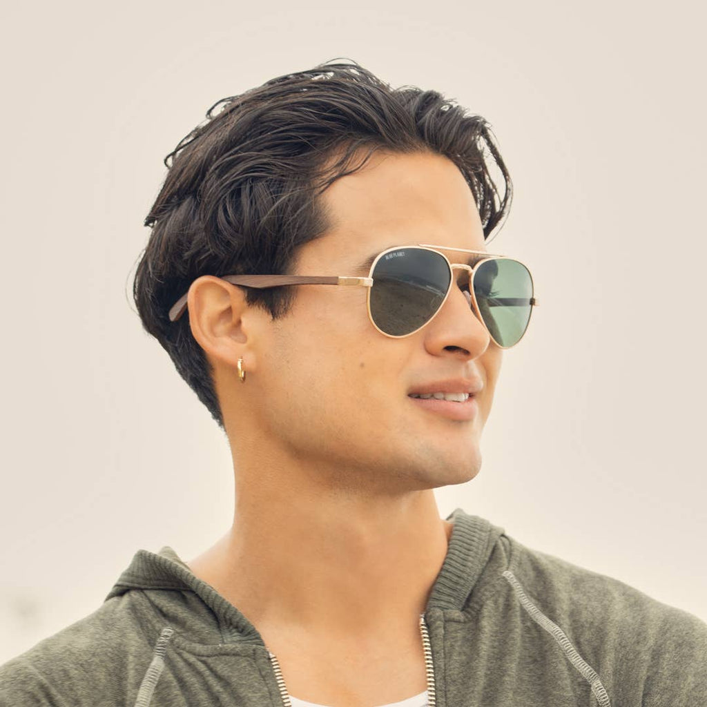 Blue Planet Eco-Eyewear - BP10364 - Mav - Gold / Walnut Wood / Grey Green Polarized