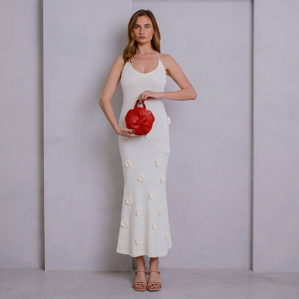 Melie Bianco - Monroe Ivory Flower Recycled Vegan Leather Top Handle Bag