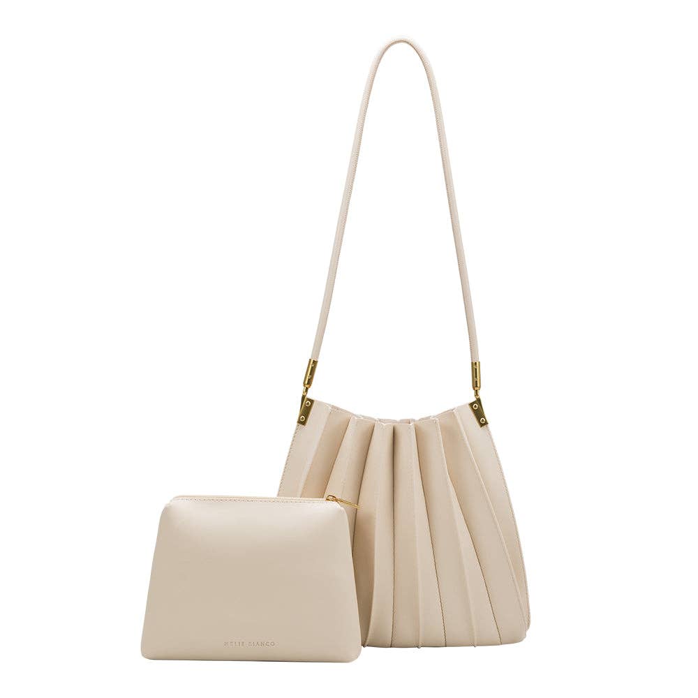 Melie Bianco - Carrie Ivory Pleated Vegan Leather Shoulder Bag
