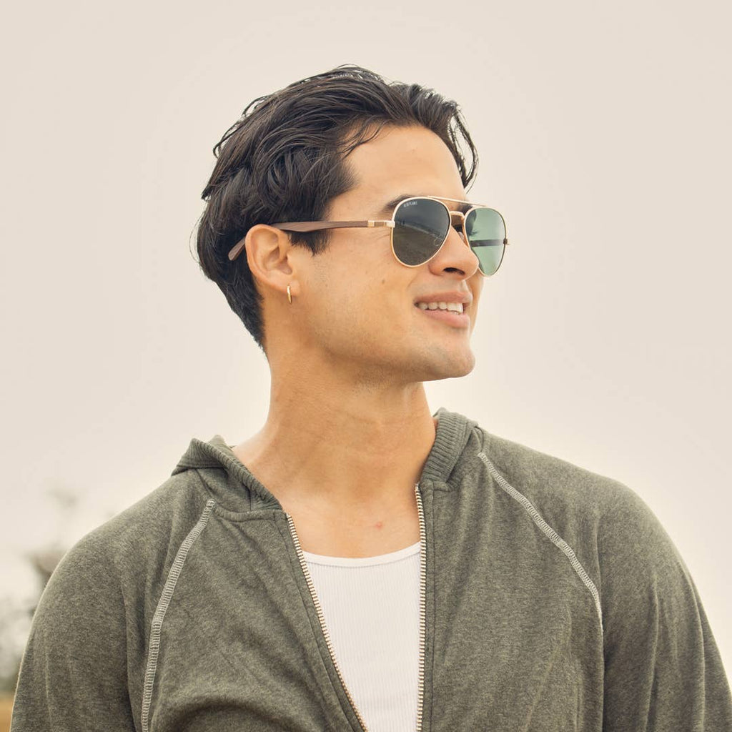 Blue Planet Eco-Eyewear - BP10364 - Mav - Gold / Walnut Wood / Grey Green Polarized