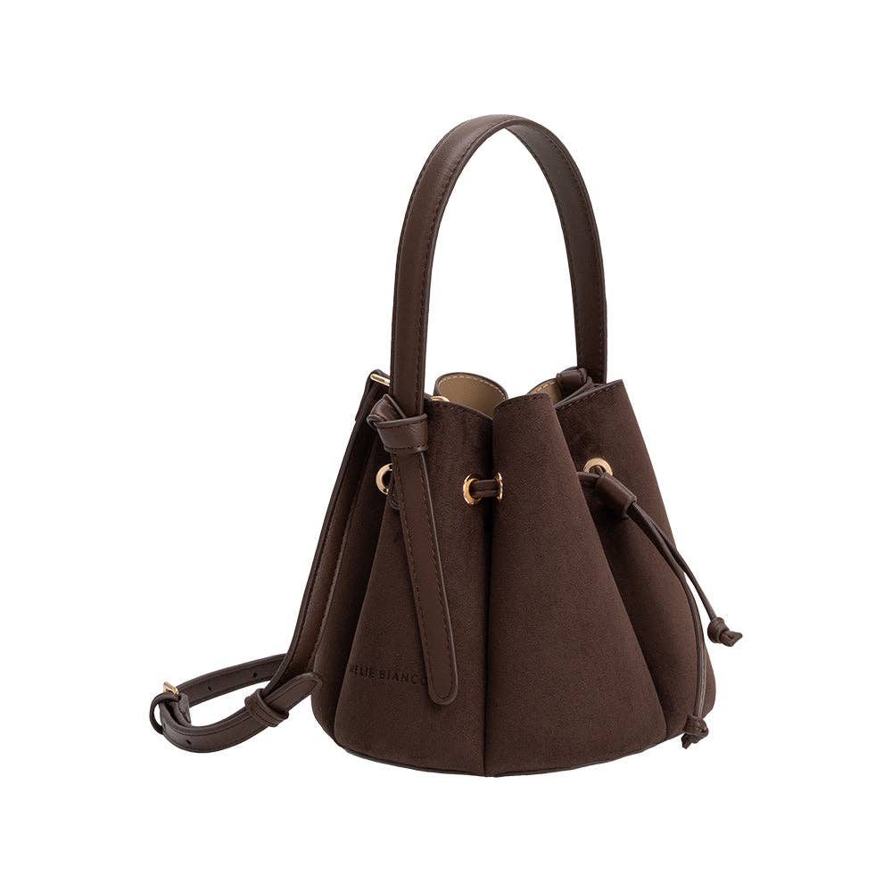 Melie Bianco - Laguna Mini Chocolate Recycled Vegan Suede Top Handle Bag