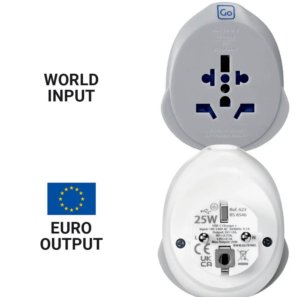 World input adapter with Euro output on a white background