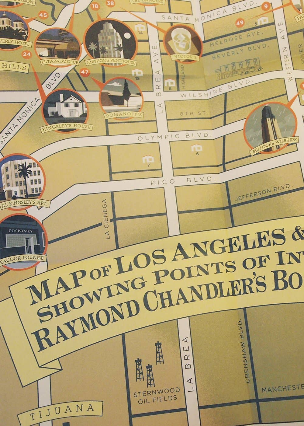 Herb Lester Associates - Raymond Chandler  Los Angeles -  Noir, Spy, Mystery Map