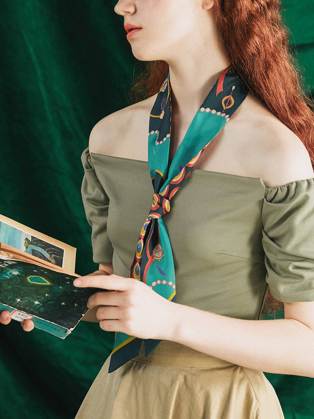 Lost Pattern NYC - "Peacock" Silk Twilly Neck Bow