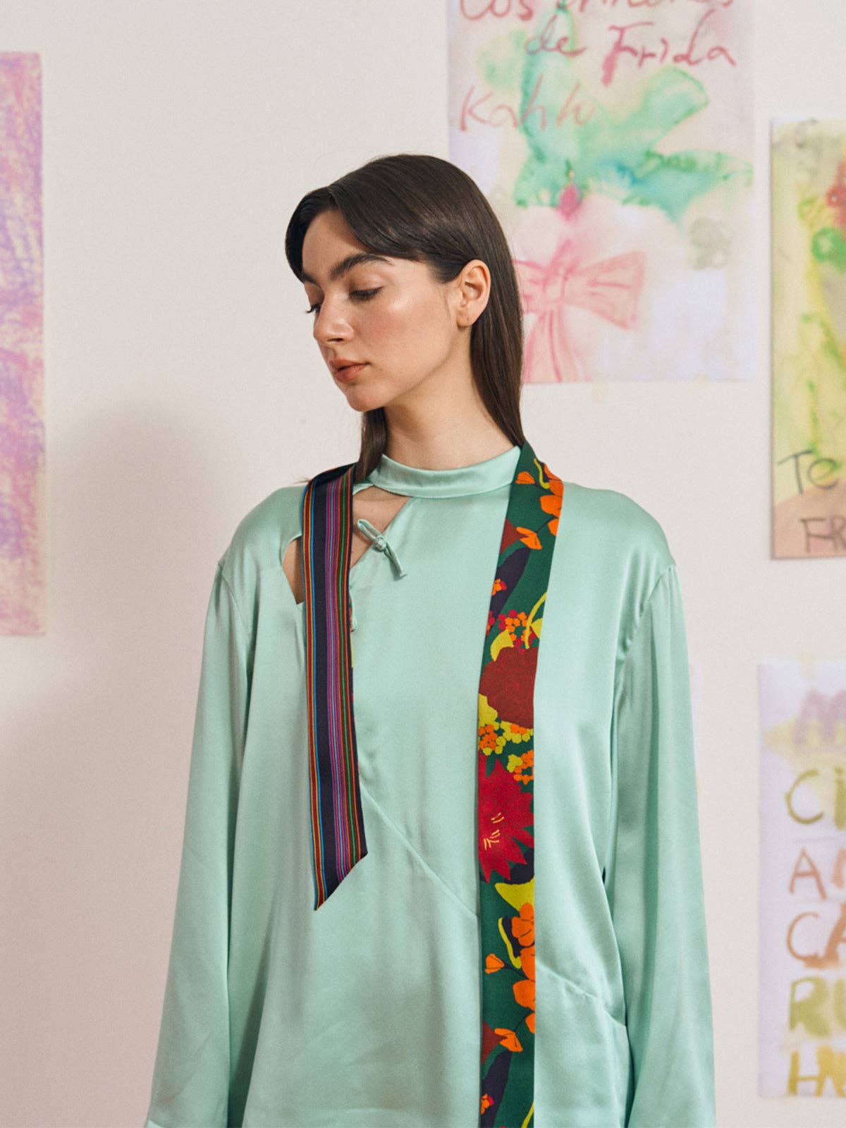 Lost Pattern NYC - FRIDA x LOST PATTERN "Frida's Garden" Silk Skinny Scarf - Purple