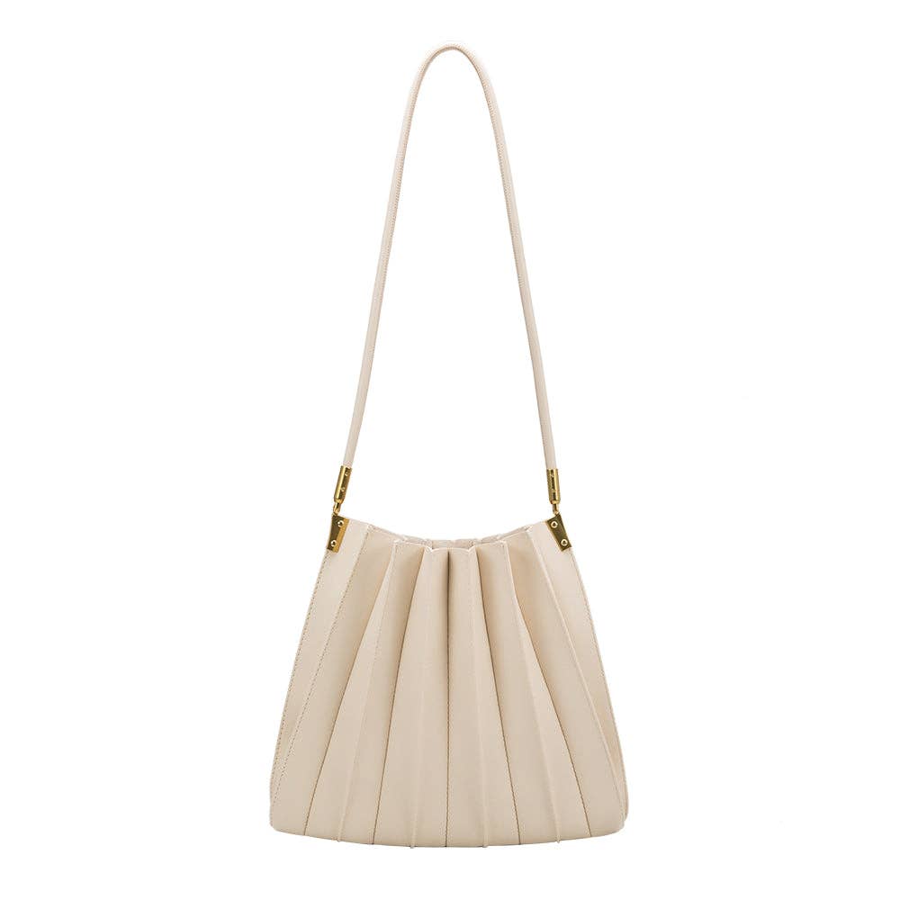 Melie Bianco - Carrie Ivory Pleated Vegan Leather Shoulder Bag