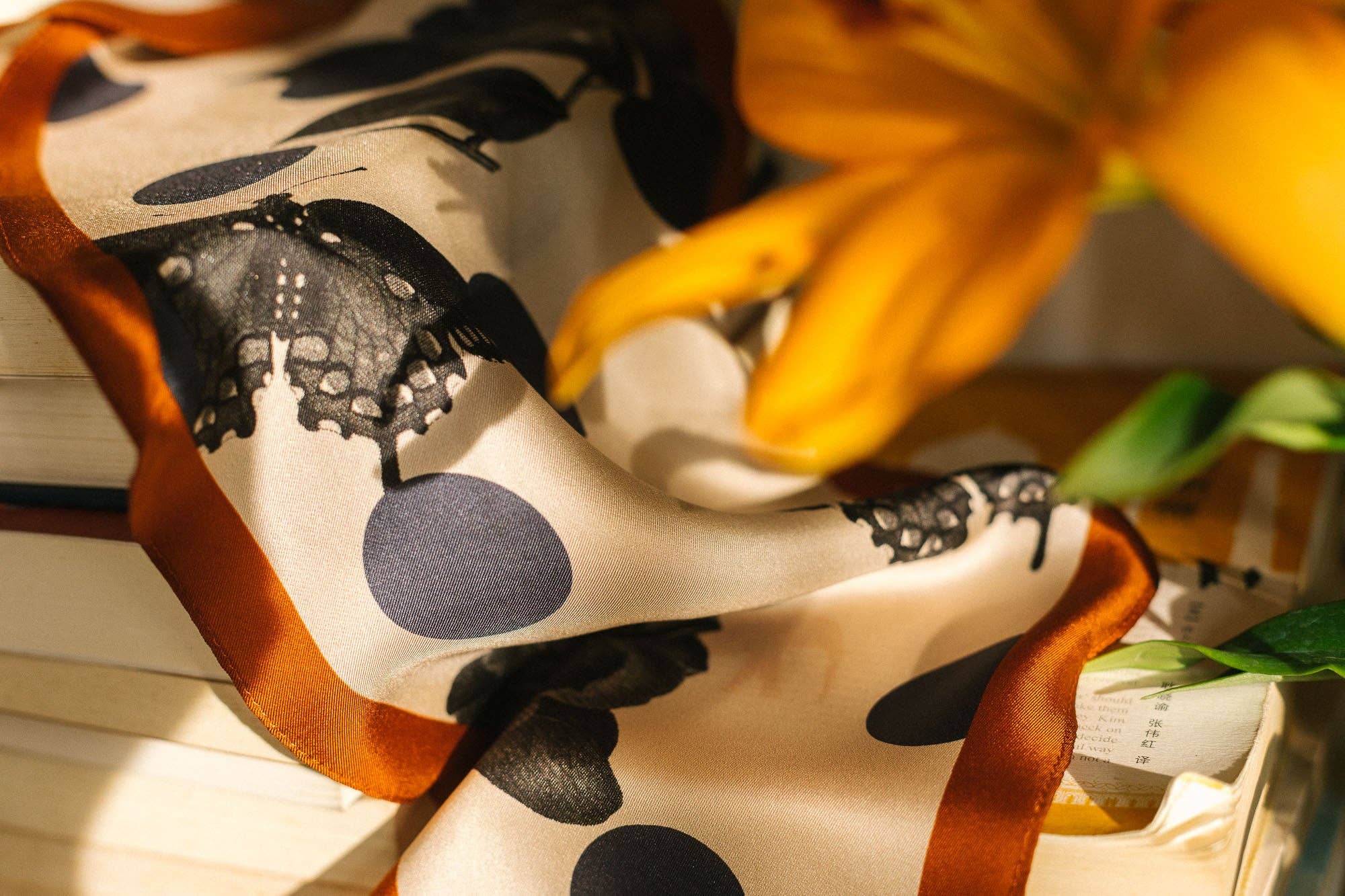 Lost Pattern NYC - "Noir Floral" Silk Diamond Neckerchief