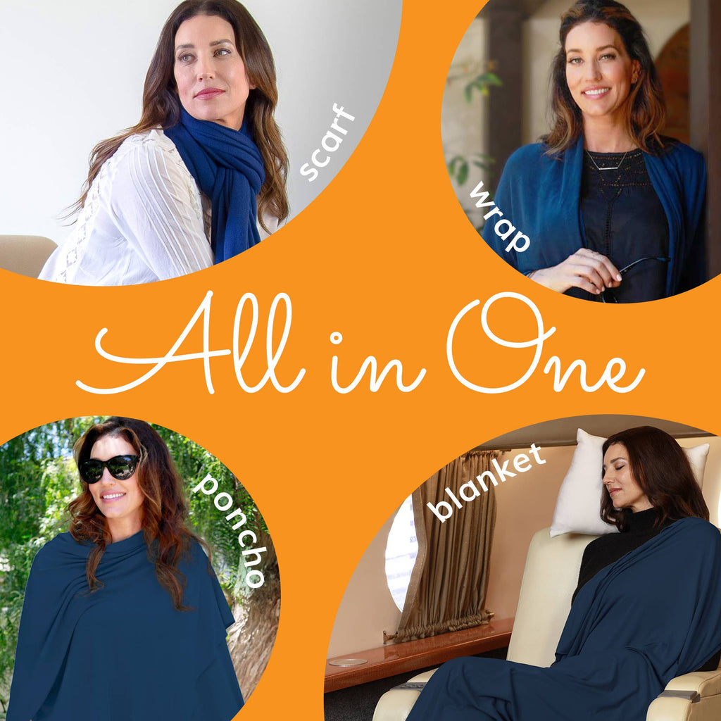 HappyLuxe - The Wayfarer Travel Wrap in Eco-Cashmere - Navy Blue