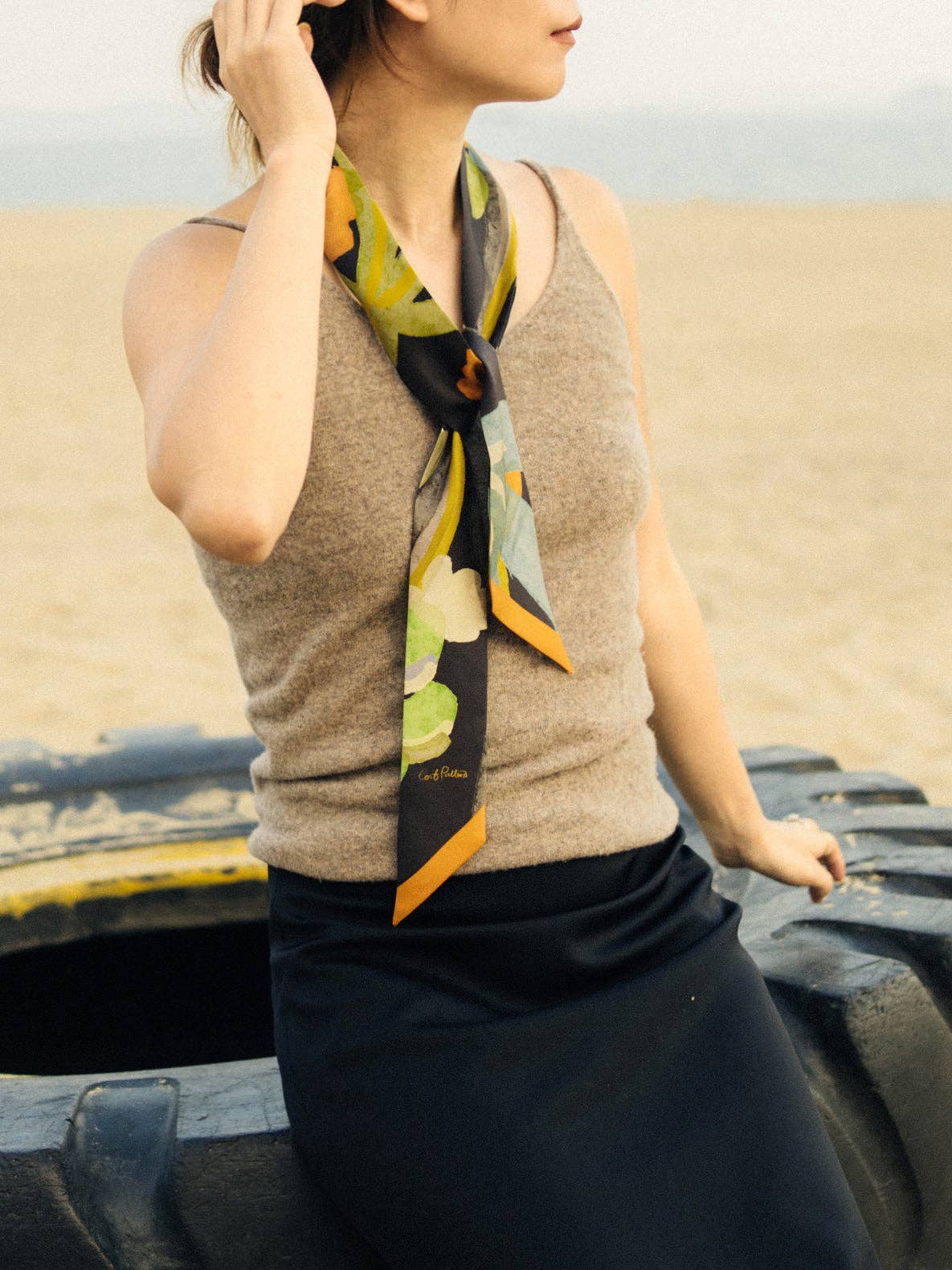 Lost Pattern NYC - "Ethereal Mirage" Silk Twill Skinny Scarf
