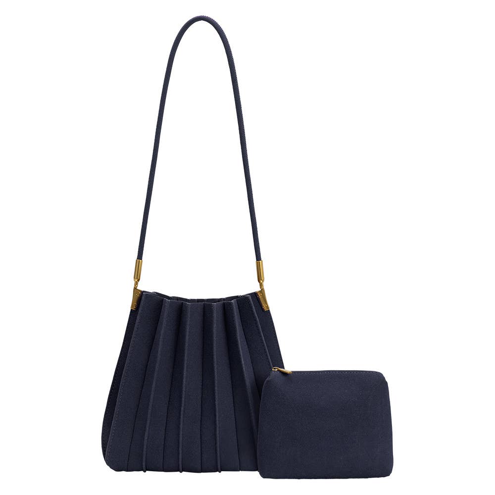 Melie Bianco - Carrie Navy Vegan Suede Shoulder Bag