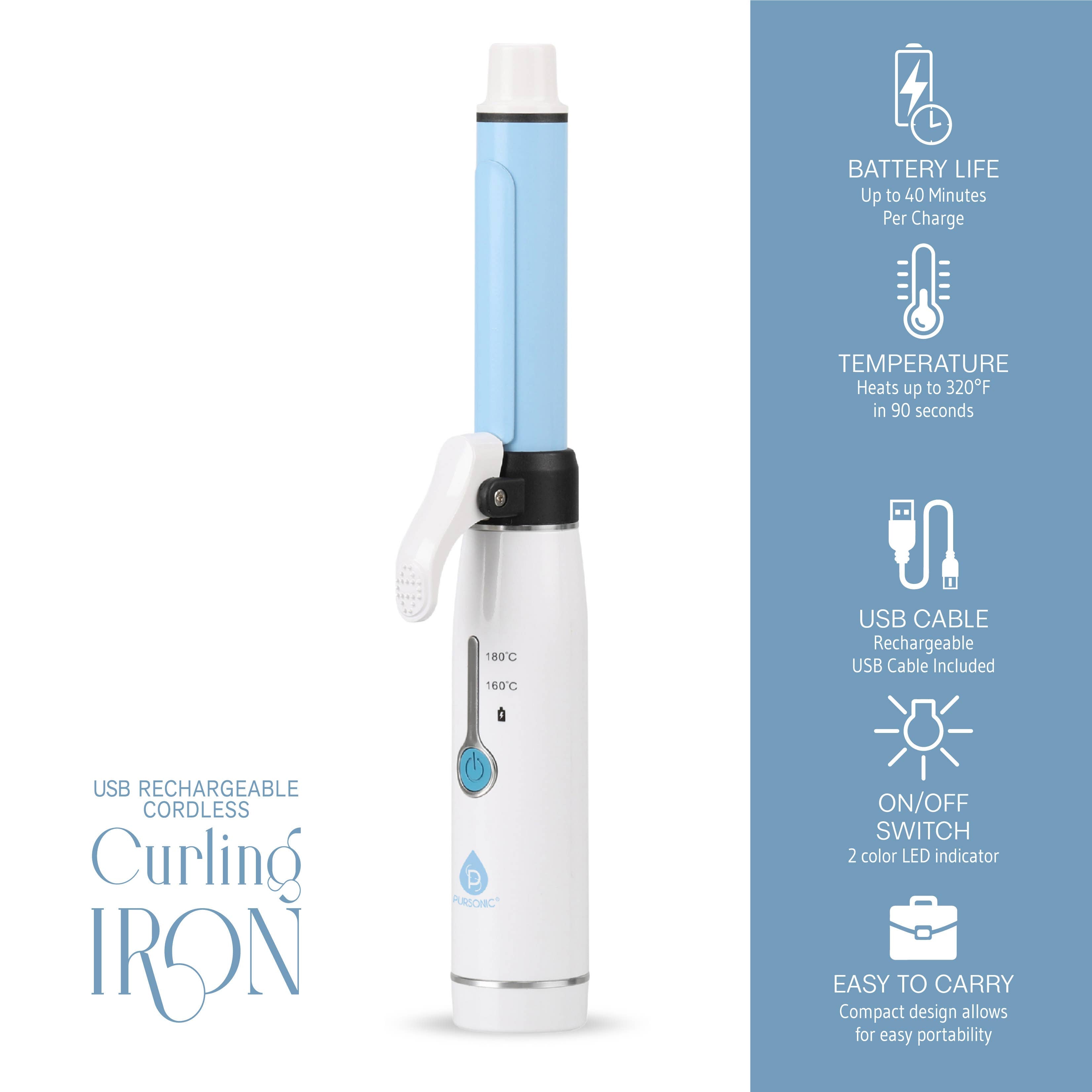 Pursonic - USB Rechargeable Cordless Curling Iron