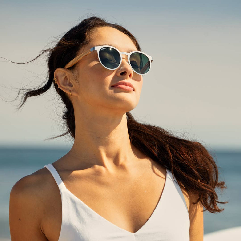 Blue Planet Eco-Eyewear - Aren - Matte Silver / Light Walnut Wood / Grey
